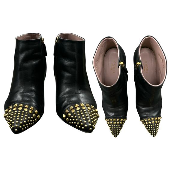 Gucci Booties Women’s Size US 6 Smooth Leather 3” Stiletto w/ Gold Studs - Picture 3 of 7